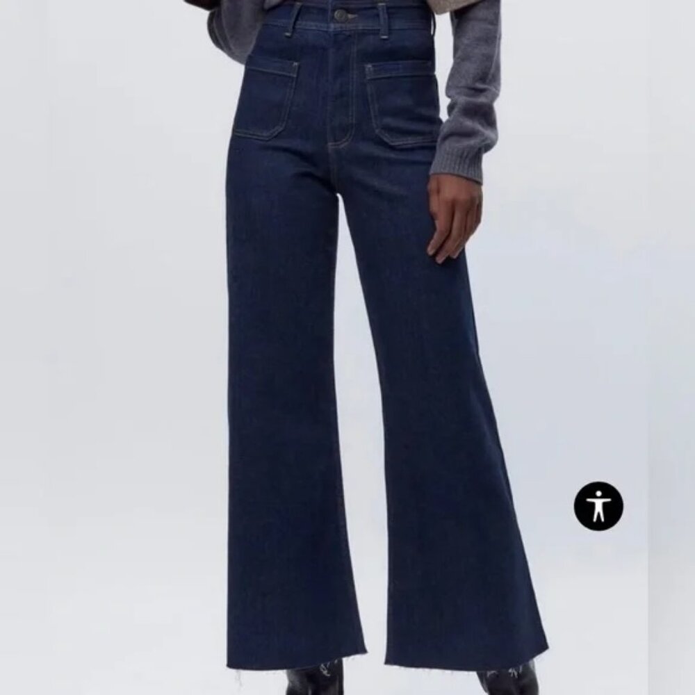 Zara Dark Blue High-Waisted Wide-Leg Jeans